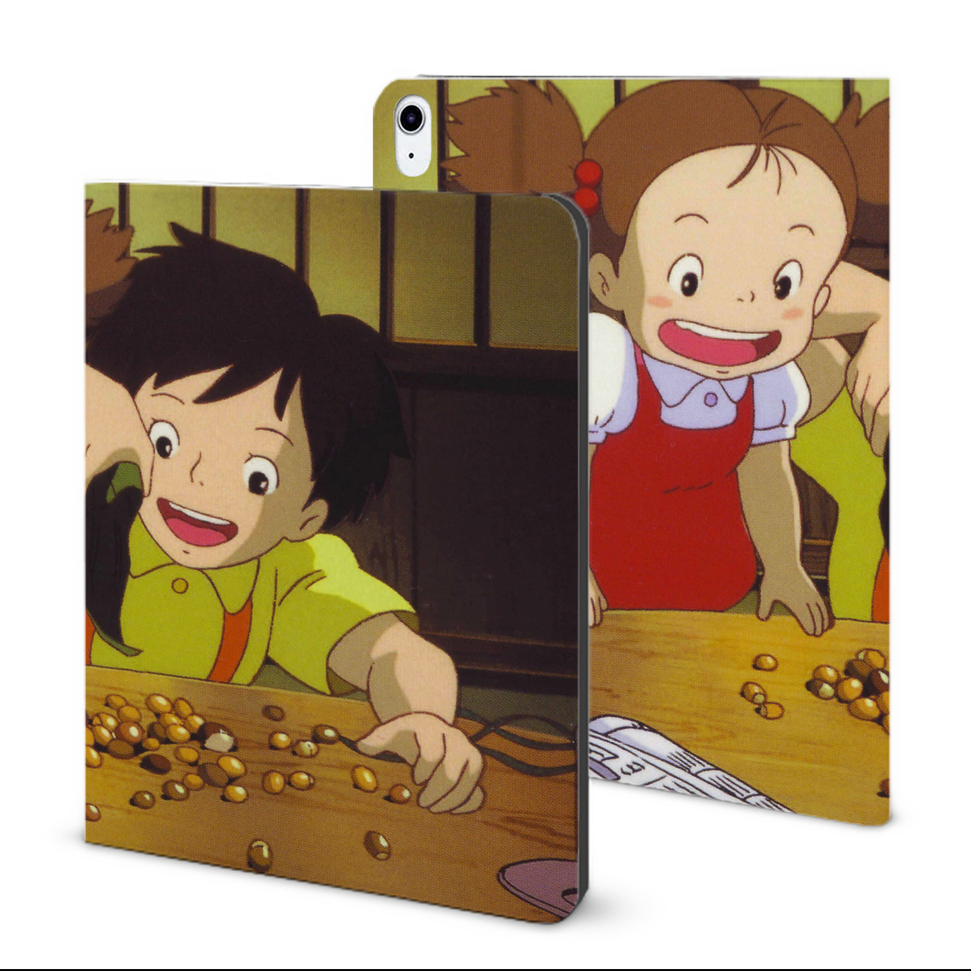 （画像用） となりのトトロ 草壁メイ 草壁サツキ My Neighbor Totoro Satsuki Kusakabe Mei Kusakabe IPad ケース ブック型 PUレザー TPU 耐衝撃 軽量 薄型 ペン収納なし 全面保護 IPad 各モデル対応